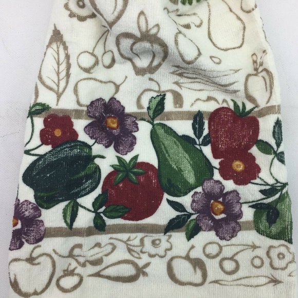 Cecil Saydah Kitchen Hand Towel Button Knit Strap Top Hanging Food Fruit Theme - Picture 2 of 5